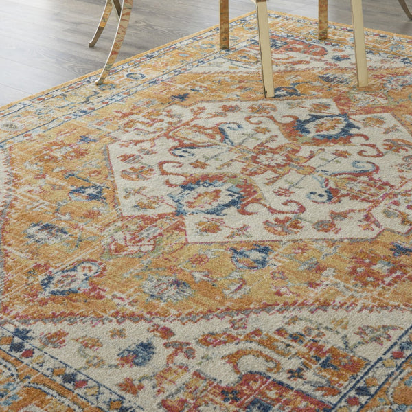 HomeRoots 5' Floral Medallion Area Rug in Yellow and Ivory - Elegant, Durable, and Comfortable for Any Space 8' x 10' 385567