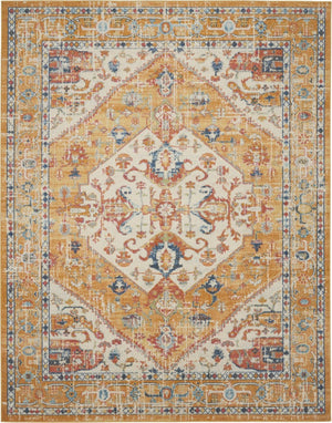 HomeRoots 5' Floral Medallion Area Rug in Yellow and Ivory - Elegant, Durable, and Comfortable for Any Space 8' x 10' 385567