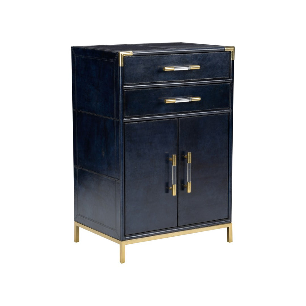 Chelsea House Atticus Midnight Blue Leather Cabinet With Satin Brass Accents, Compact Storage Chest For Bedroom 385569
