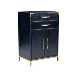 Chelsea House Atticus Midnight Blue Leather Cabinet With Satin Brass Accents, Compact Storage Chest For Bedroom 385569