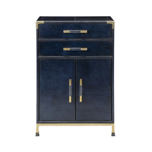 Chelsea House Atticus Midnight Blue Leather Cabinet With Satin Brass Accents, Compact Storage Chest For Bedroom 385569