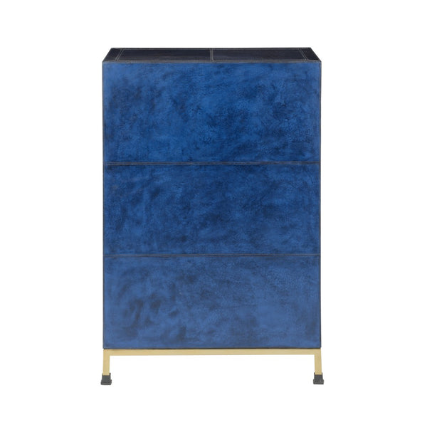 Chelsea House Atticus Midnight Blue Leather Cabinet With Satin Brass Accents, Compact Storage Chest For Bedroom 385569