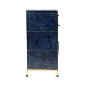 Chelsea House Atticus Midnight Blue Leather Cabinet With Satin Brass Accents, Compact Storage Chest For Bedroom 385569
