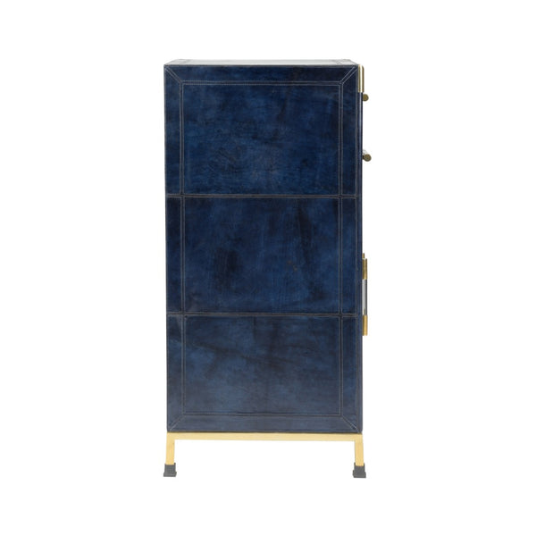 Chelsea House Atticus Midnight Blue Leather Cabinet With Satin Brass Accents, Compact Storage Chest For Bedroom 385569