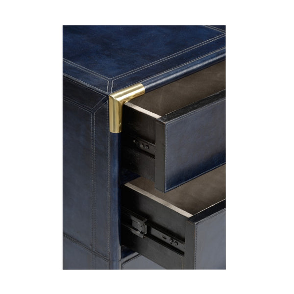 Chelsea House Atticus Midnight Blue Leather Cabinet With Satin Brass Accents, Compact Storage Chest For Bedroom 385569
