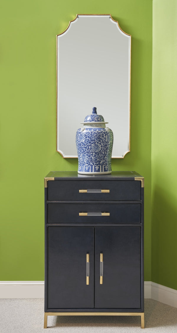 Chelsea House Atticus Midnight Blue Leather Cabinet With Satin Brass Accents, Compact Storage Chest For Bedroom 385569