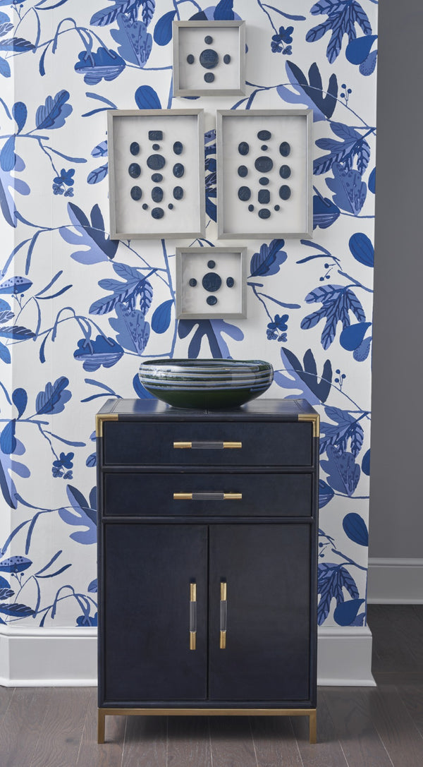 Chelsea House Atticus Midnight Blue Leather Cabinet With Satin Brass Accents, Compact Storage Chest For Bedroom 385569