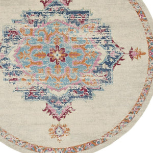 HomeRoots 8' Gray and Ivory Medallion Distressed Rug - Timeless Design for Modern Living Spaces and Durability 8' Round 385575