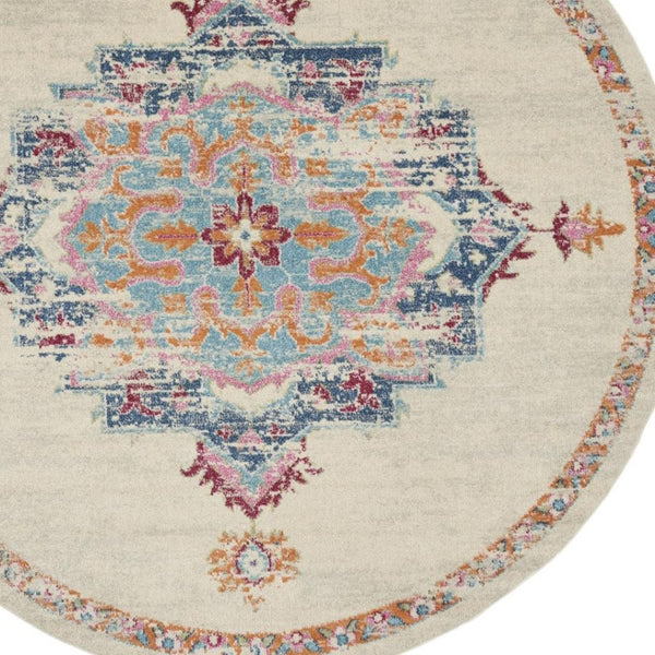 HomeRoots 8' Gray and Ivory Medallion Distressed Rug - Timeless Design for Modern Living Spaces and Durability 8' Round 385575