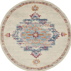 HomeRoots 8' Gray and Ivory Medallion Distressed Rug - Timeless Design for Modern Living Spaces and Durability 8' Round 385575