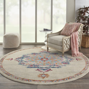 HomeRoots 8' Gray and Ivory Medallion Distressed Rug - Timeless Design for Modern Living Spaces and Durability 8' Round 385575