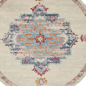 HomeRoots 8' Gray and Ivory Medallion Distressed Rug - Timeless Design for Modern Living Spaces and Durability 8' Round 385575