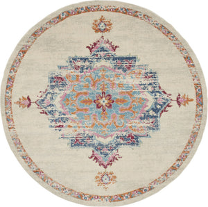 HomeRoots 8' Gray and Ivory Medallion Distressed Rug - Timeless Design for Modern Living Spaces and Durability 8' Round 385575