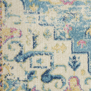 HomeRoots 5' Transform Your Space with This Elegant Ivory and Blue Distressed Oriental Area Rug for Any Room 5?x7? 385581