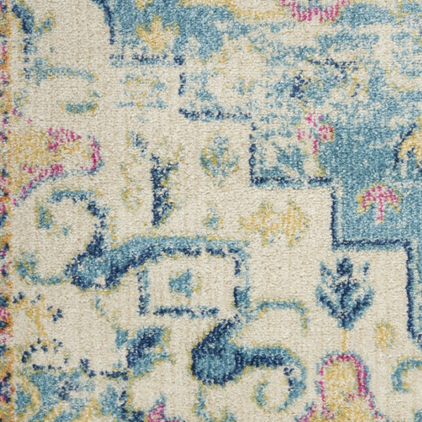 HomeRoots 5' Transform Your Space with This Elegant Ivory and Blue Distressed Oriental Area Rug for Any Room 5?x7? 385581