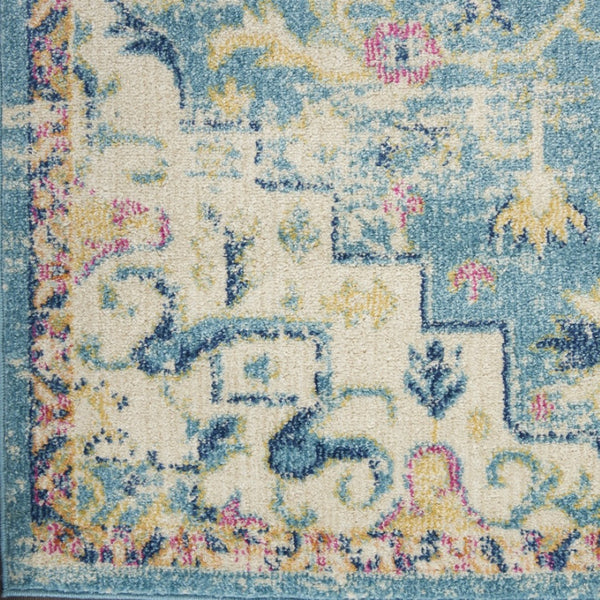 HomeRoots 5' Transform Your Space with This Elegant Ivory and Blue Distressed Oriental Area Rug for Any Room 5?x7? 385581