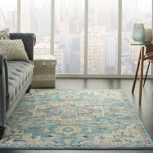 HomeRoots 5' Transform Your Space with This Elegant Ivory and Blue Distressed Oriental Area Rug for Any Room 5?x7? 385581
