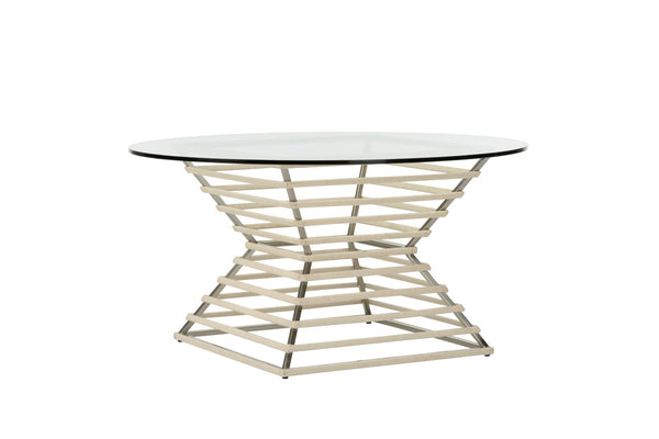 Chelsea House Wrapped Hourglass Cocktail Table By Elizabeth Wicker — Pearlescent Rope Wrapped Metal Base, Glass Top, Coastal Modern Design 385582