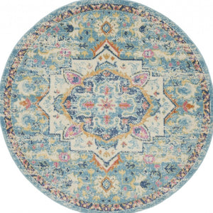 HomeRoots 5' Transform Your Space with This Elegant Ivory and Blue Distressed Oriental Area Rug for Any Room 5? 385582