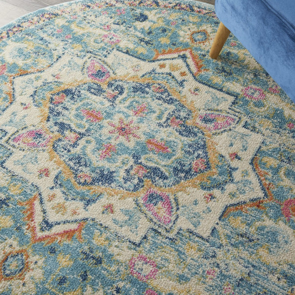 HomeRoots 5' Transform Your Space with This Elegant Ivory and Blue Distressed Oriental Area Rug for Any Room 5? 385582