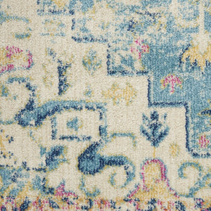HomeRoots 5' Transform Your Space with This Elegant Ivory and Blue Distressed Oriental Area Rug for Any Room 7?x10? 385583