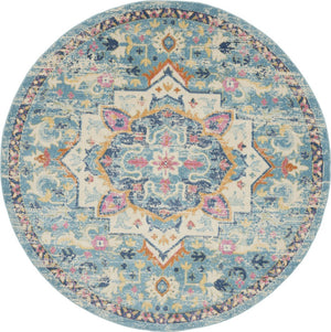 HomeRoots 5' Transform Your Space with This Elegant Ivory and Blue Distressed Oriental Area Rug for Any Room 8? 385584