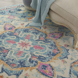 HomeRoots 5' Transform Your Space with This Elegant Ivory and Blue Distressed Oriental Area Rug for Any Room 8? 385584
