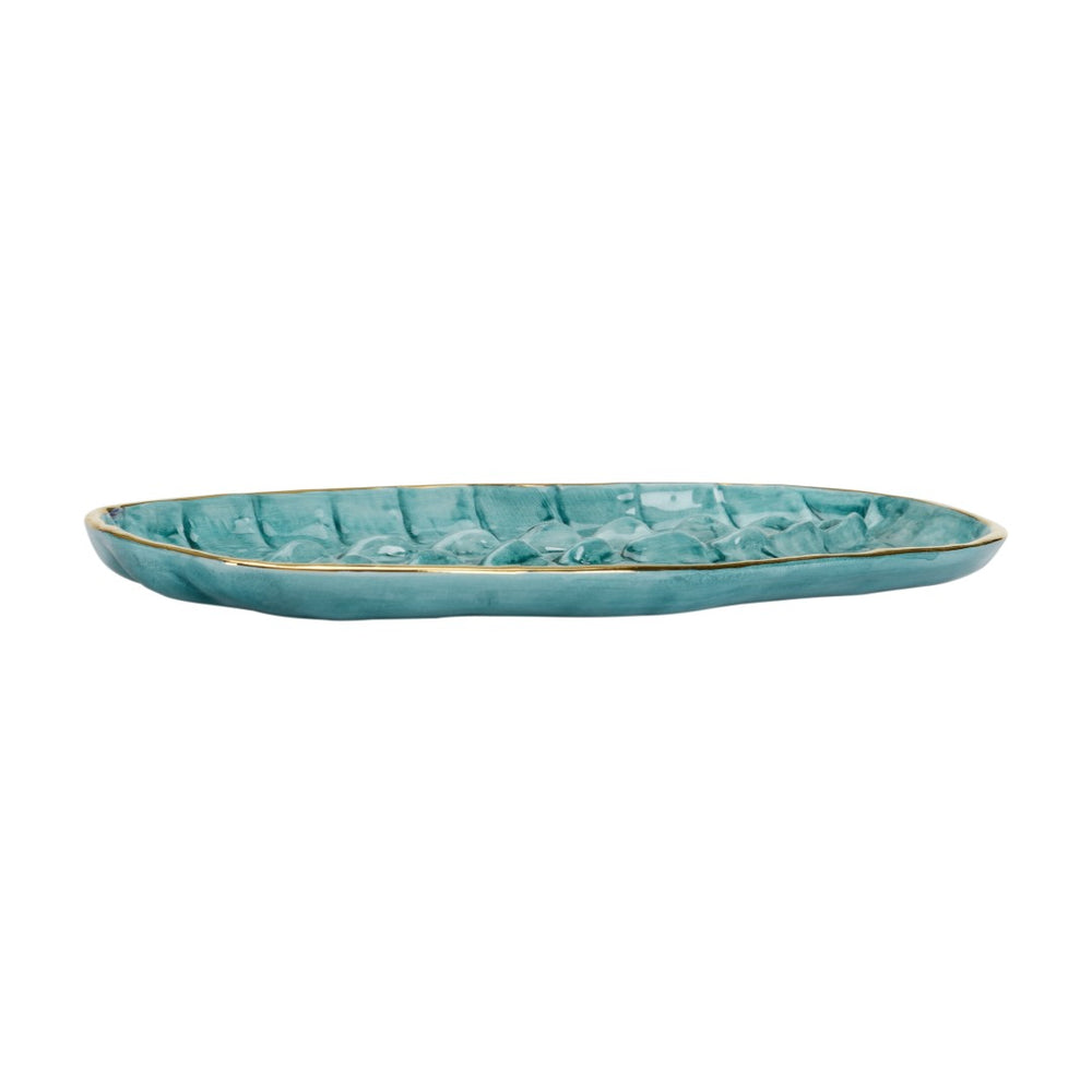 Chelsea House Crocodile Handcrafted Italian Tray With Turquoise Embossed Glaze And Gold Trim — Luxe Catchall Decor 385585