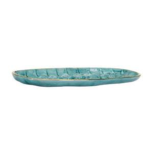 Chelsea House Crocodile Handcrafted Italian Tray With Turquoise Embossed Glaze And Gold Trim — Luxe Catchall Decor 385585