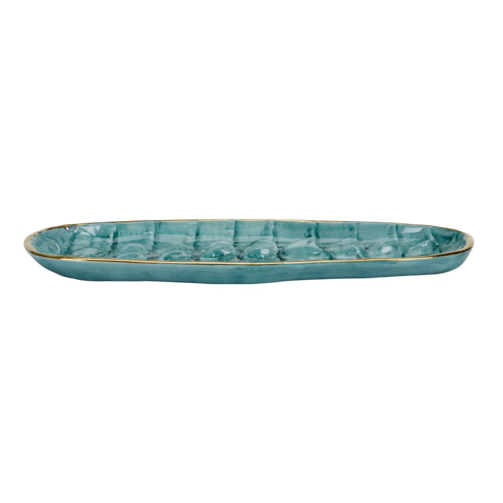 Chelsea House Crocodile Handcrafted Italian Tray With Turquoise Embossed Glaze And Gold Trim — Luxe Catchall Decor 385585