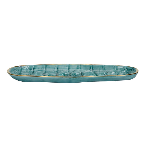 Chelsea House Crocodile Handcrafted Italian Tray With Turquoise Embossed Glaze And Gold Trim — Luxe Catchall Decor 385585