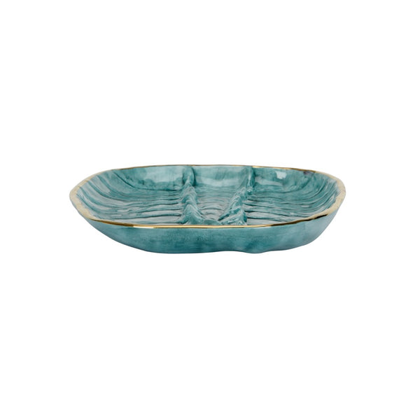 Chelsea House Crocodile Handcrafted Italian Tray With Turquoise Embossed Glaze And Gold Trim — Luxe Catchall Decor 385585