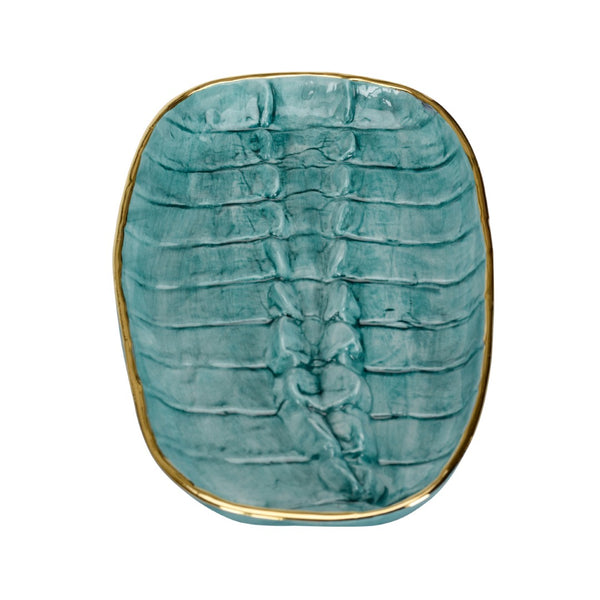 Chelsea House Crocodile Handcrafted Italian Tray With Turquoise Embossed Glaze And Gold Trim — Luxe Catchall Decor 385585