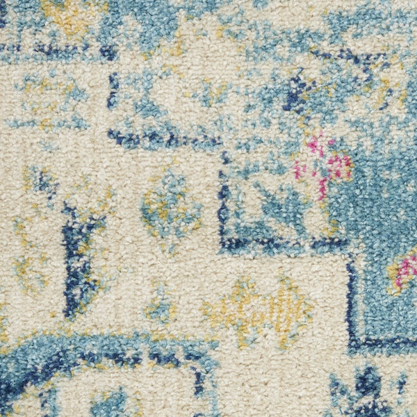 HomeRoots 5' Transform Your Space with This Elegant Ivory and Blue Distressed Oriental Area Rug for Any Room 8?x10? 385585