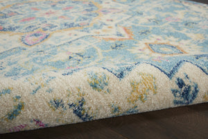HomeRoots 5' Transform Your Space with This Elegant Ivory and Blue Distressed Oriental Area Rug for Any Room 8?x10? 385585