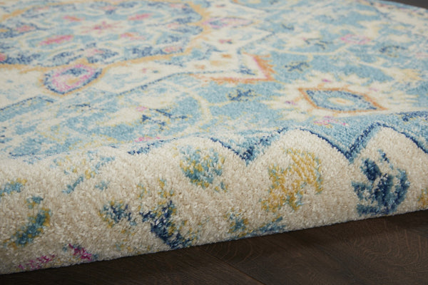 HomeRoots 5' Transform Your Space with This Elegant Ivory and Blue Distressed Oriental Area Rug for Any Room 8?x10? 385585