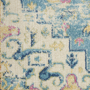 HomeRoots 5' Transform Your Space with This Elegant Ivory and Blue Distressed Oriental Area Rug for Any Room 8?x10? 385585