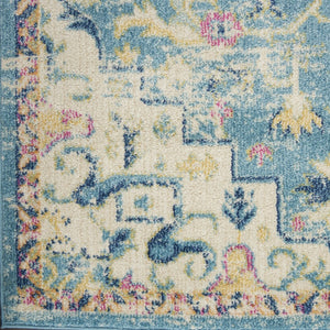 HomeRoots 5' Transform Your Space with This Elegant Ivory and Blue Distressed Oriental Area Rug for Any Room 8?x10? 385585