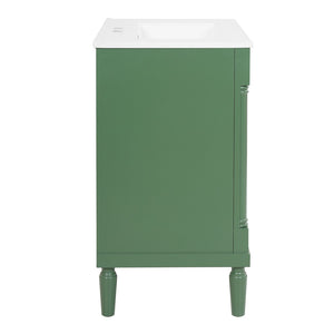 English Elm 30" French Style Bathroom Vanity with Ceramic Basin Soft Close Doors Wood Legs Green N710P415327F