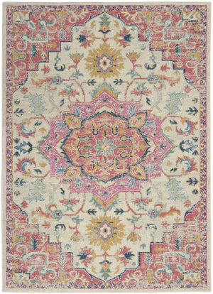 HomeRoots 5' Pink and Ivory Southwestern Distressed Area Rug – Soft, Durable, Vintage-Inspired Home Accent Piece 5? x 7? 385590