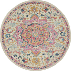HomeRoots 5' Pink and Ivory Southwestern Distressed Area Rug – Soft, Durable, Vintage-Inspired Home Accent Piece 5? Round 385591