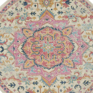 HomeRoots 5' Pink and Ivory Southwestern Distressed Area Rug – Soft, Durable, Vintage-Inspired Home Accent Piece 5? Round 385591