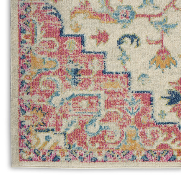 HomeRoots 5' Pink and Ivory Southwestern Distressed Area Rug – Soft, Durable, Vintage-Inspired Home Accent Piece 7? x 10? 385592