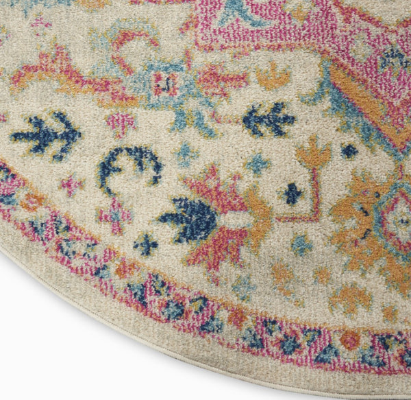 HomeRoots 5' Pink and Ivory Southwestern Distressed Area Rug – Soft, Durable, Vintage-Inspired Home Accent Piece 8? Round 385593