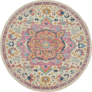 HomeRoots 5' Pink and Ivory Southwestern Distressed Area Rug – Soft, Durable, Vintage-Inspired Home Accent Piece 8? Round 385593