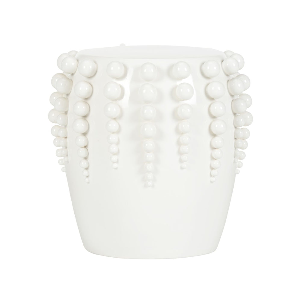 Chelsea House Sea Urchin Garden Seat By Jamie Merida - White Glazed Ceramic Stool, Beaded Coastal Accent Stool 385595