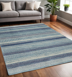 HomeRoots 5' Navy Blue and Ivory Southwestern Area Rug - Durable, Stylish Design for Living Spaces and More 5? x 7? 385598