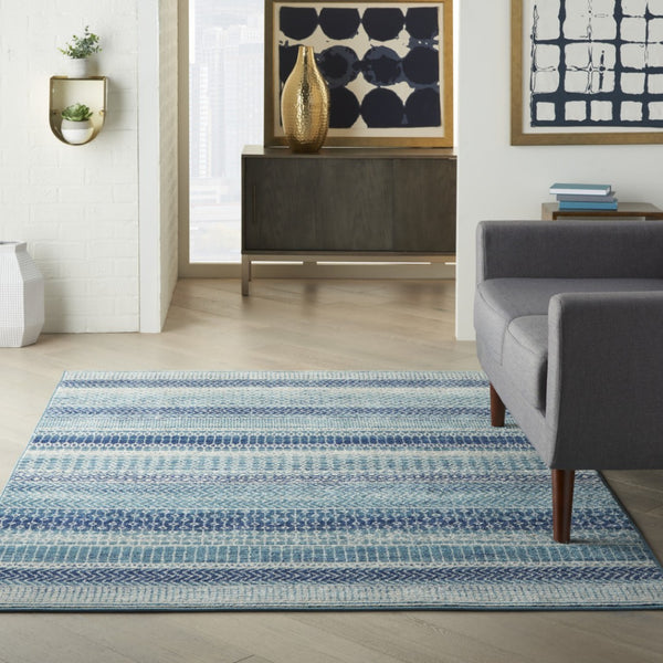 HomeRoots 5' Navy Blue and Ivory Southwestern Area Rug - Durable, Stylish Design for Living Spaces and More 5? x 7? 385598