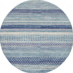 HomeRoots 5' Navy Blue and Ivory Southwestern Area Rug - Durable, Stylish Design for Living Spaces and More 5? Round 385599