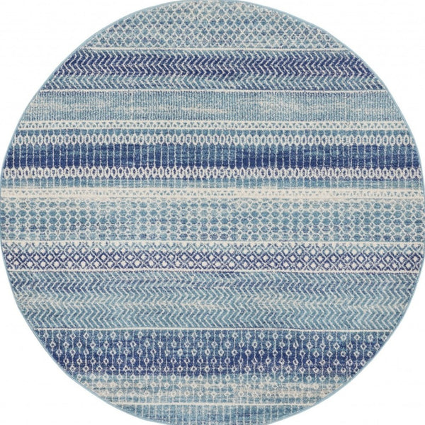 HomeRoots 5' Navy Blue and Ivory Southwestern Area Rug - Durable, Stylish Design for Living Spaces and More 5? Round 385599